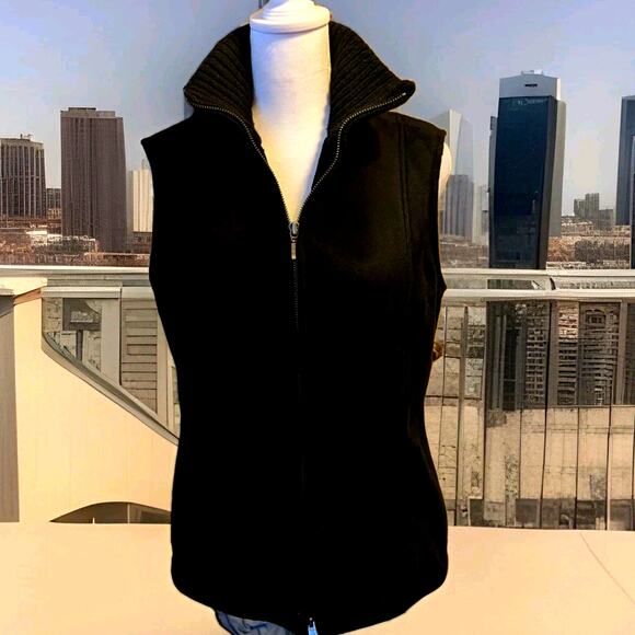 Ann Taylor Soft Black Faux Suede And Faux Fur Full Zip Vest Pockets Knit Collar - Picture 1 of 12